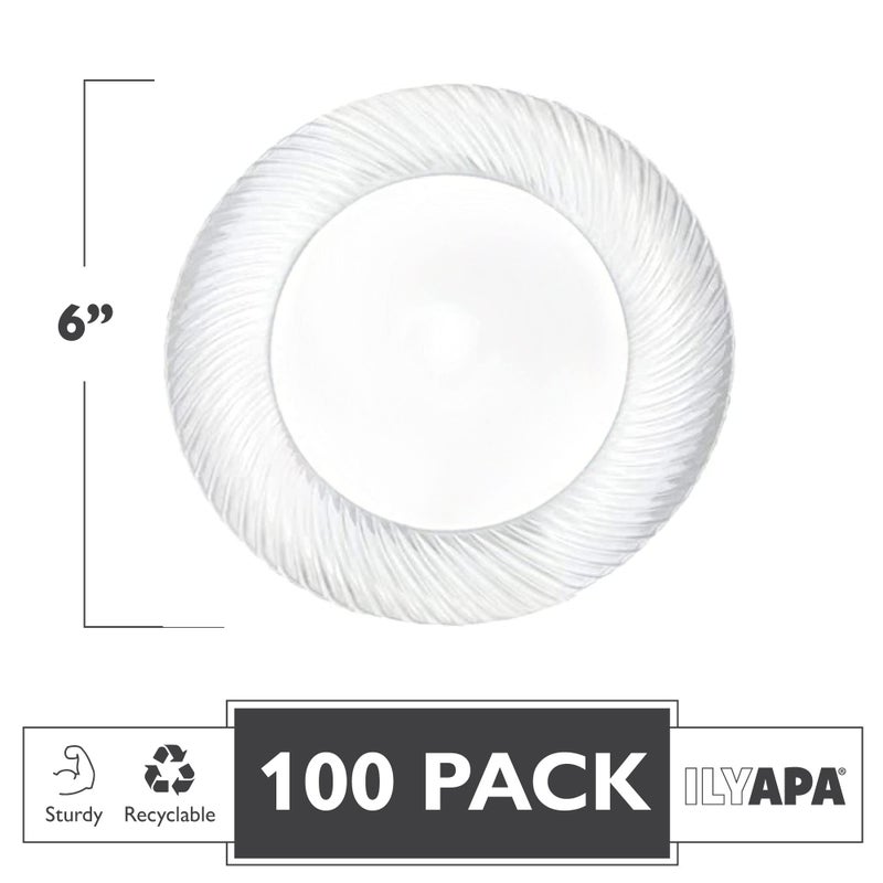 Ilyapa 100 Pack 6 Inch Disposable Dessert Plates, Plastic Clear Party Plate Sets for 100 Guests, Clear Appetizer and Cake Plates 6", Party & Dinner Accessories, Round Smooth - Image 2